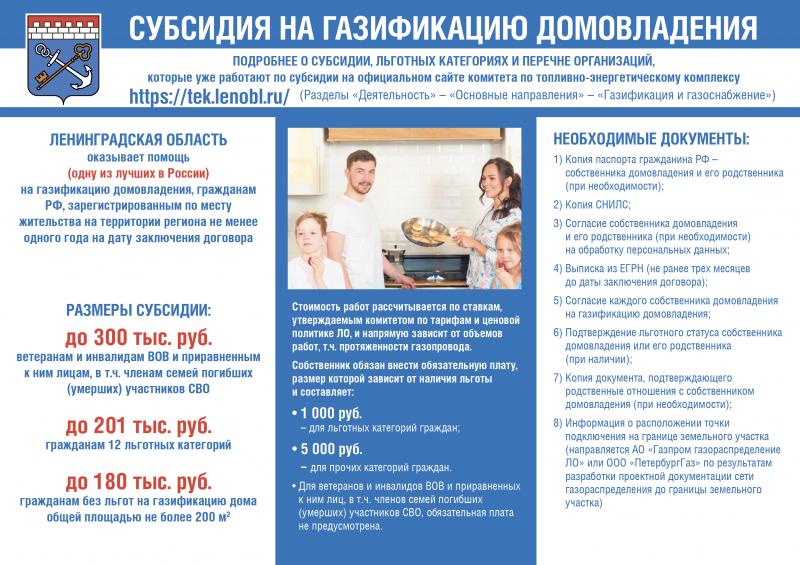 СУБСИДИЯ НА ГАЗИФИКАЦИЮ ДОМОВЛАДЕНИЯ